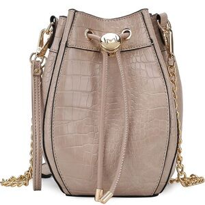 MKF Collection Croco Vegan Leather Drawstring Handbag by Mia K NWT Cassidy Taupe